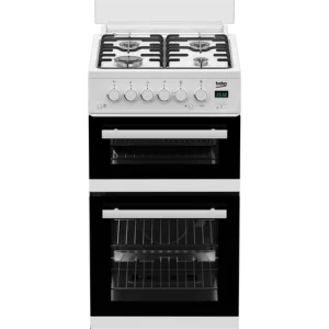 Beko 50cm Twin Cavity Gas Cooker with Gas Hob & Glass Lid - White